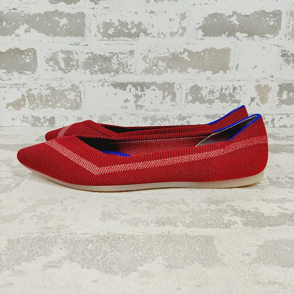 Rothy's Red Knit Pointed-Toe Flats with stripe